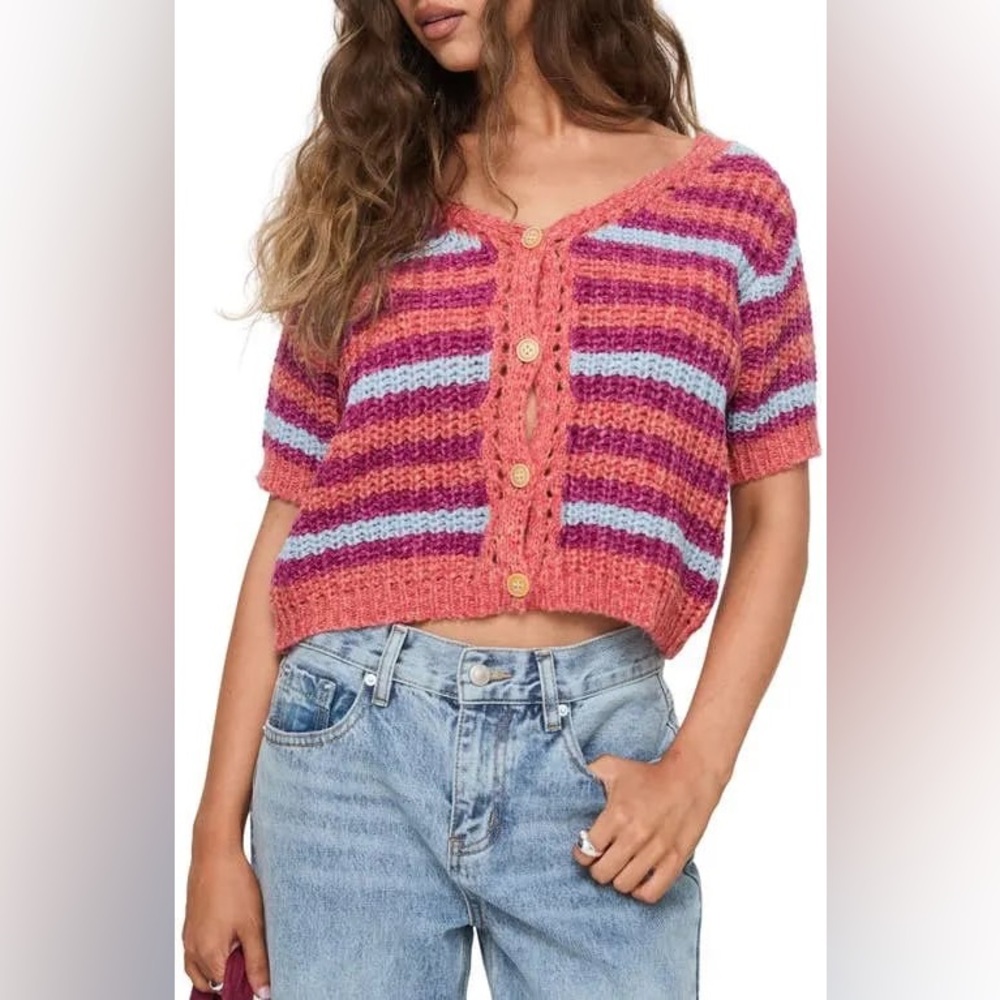 Princess Polly Colorful Short Sleeve Compassion Knit Cardigan Size XS/S